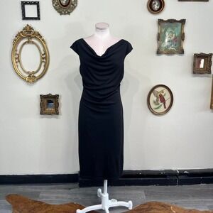 Vintage Byer Too Black Draped Midi Dress – Size Large 90s Evening Dress